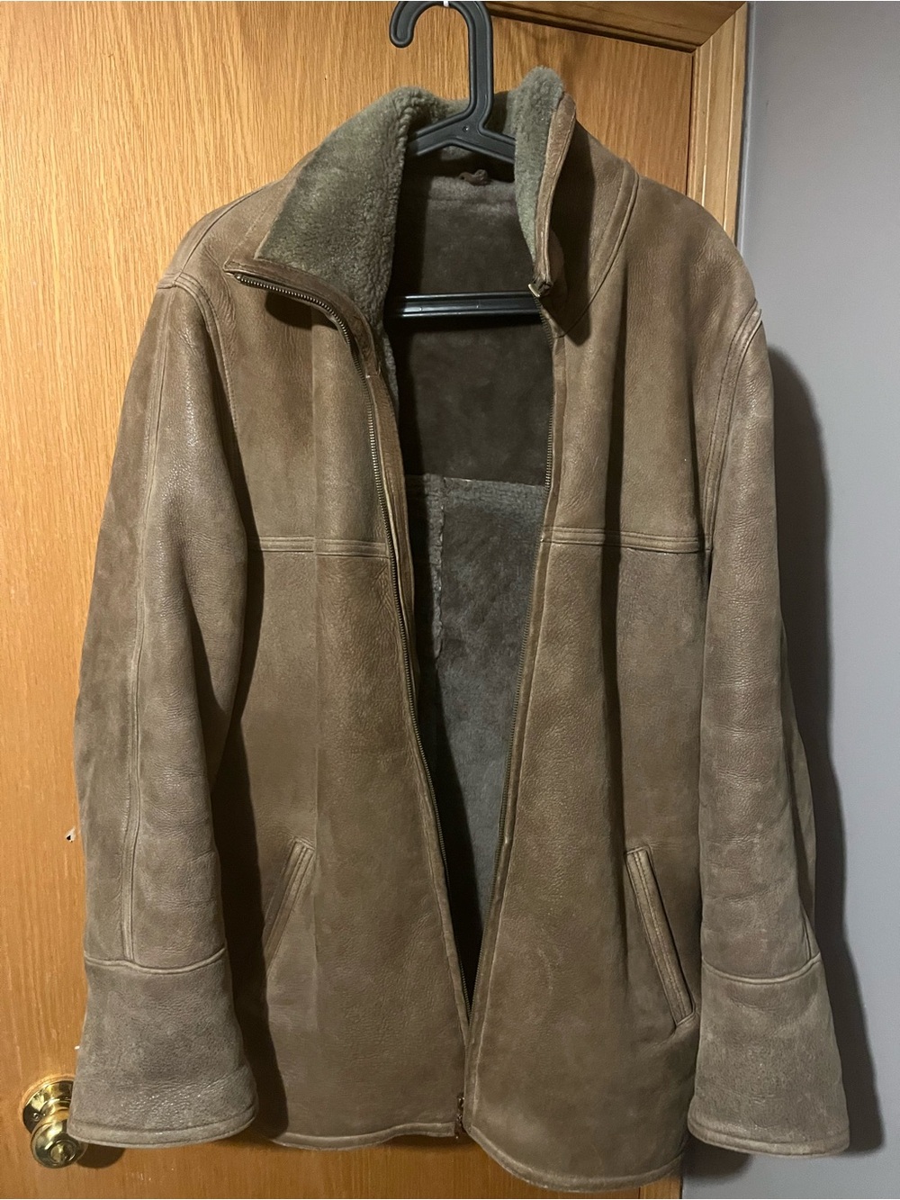 Men's Shearling Lined Brown Suede Jacket